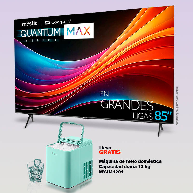 Combo de televisor 85" MY-SQGH85409 Quantum Max, Mystic + Máquina de hielo MY-IM1201domestica Miracle.