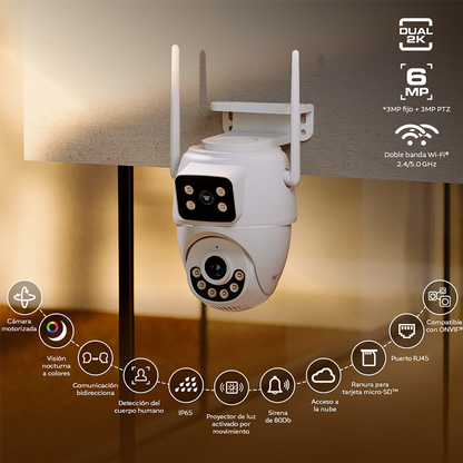 Cámara inteligente NHC-OP30DL Nexxt, Doble lente PTZ Dual, 2K + salida RJ45. IP65.