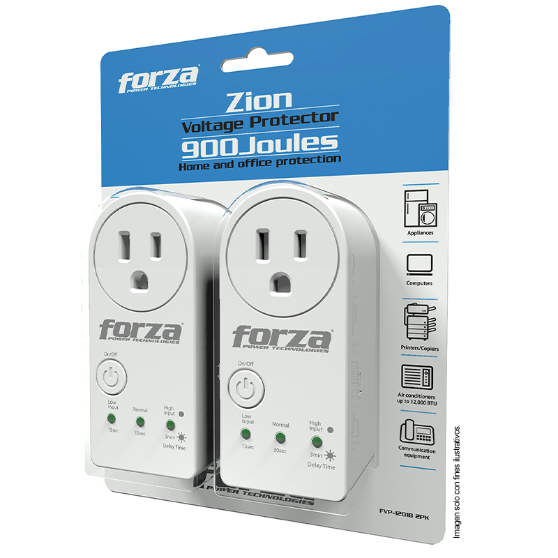 Protector de voltaje Zion 2-Pack, FVP-1201B 2PK, voltaje 110/120VCA - 50/60Hz 900J, NEMA-1