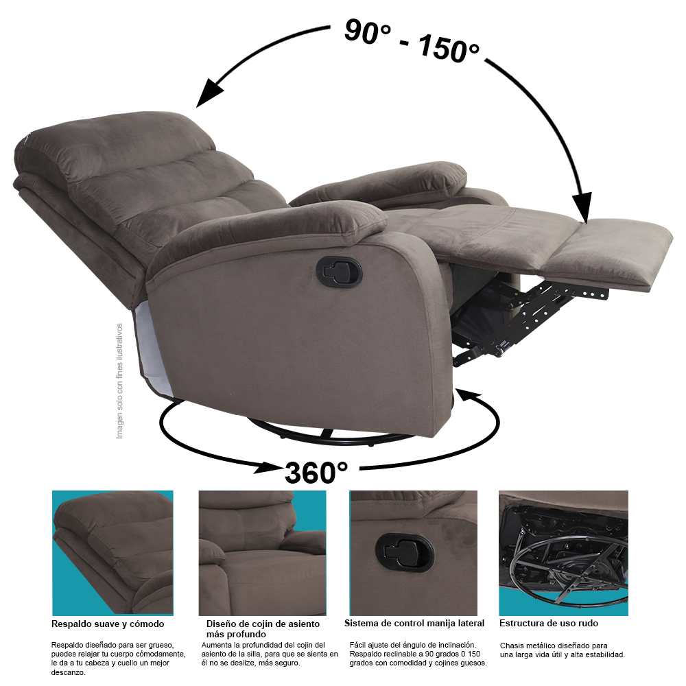 Sillón reclinable mecedora color chocolate, modelo 857-8018CHM, dimensiones: alto 103cm x ancho 76cm x prof. 93cm