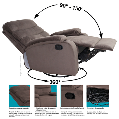 Sillón reclinable mecedora color chocolate, modelo 857-8018CHM, dimensiones: alto 103cm x ancho 76cm x prof. 93cm