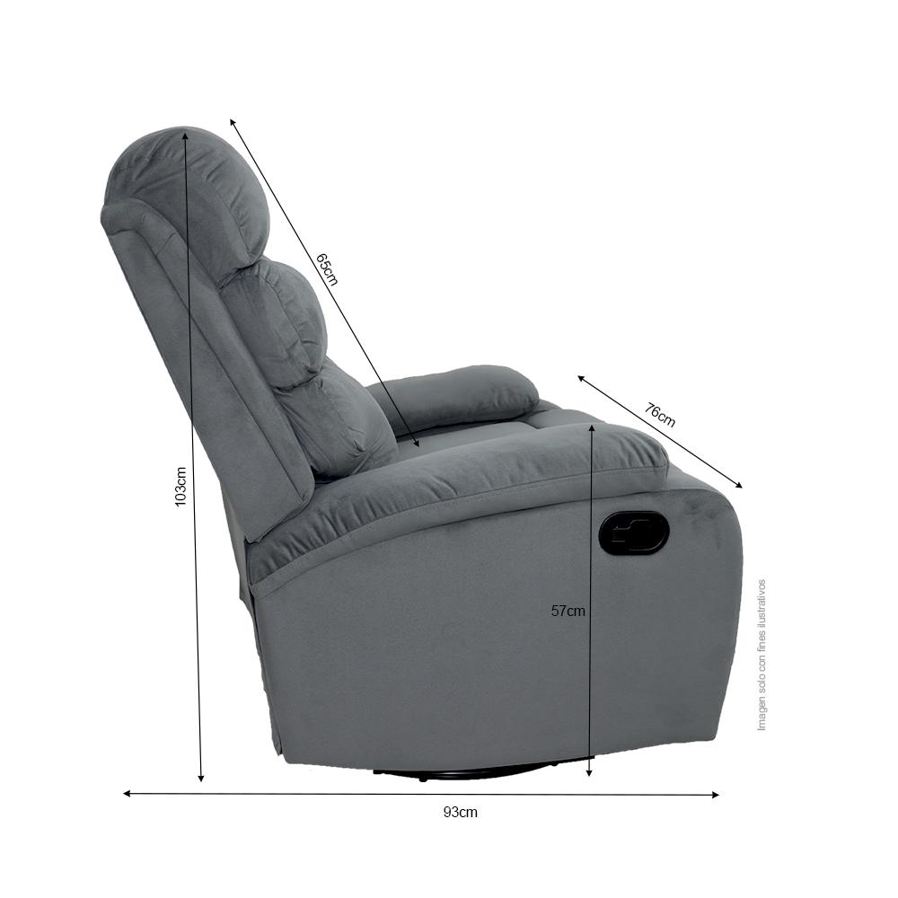 Sillón reclinable mecedora color gris, modelo 857-8018GM, dimensiones: alto 103cm x ancho 76cm x prof. 93cm