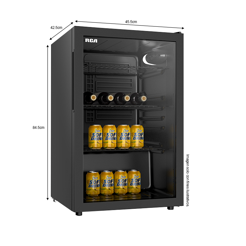 Refrigeradora Minibar 3.3pc, RCBC90 RCA, puerta de vidrio templado.