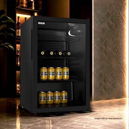 Refrigeradora Minibar 3.3pc, RCBC90 RCA, puerta de vidrio templado.