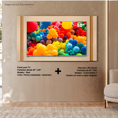 Combo de televisor de 50" modelo CLED-50SDL7 Sankey + Panel para TV modelo Real, color perola metalizado / almendoa  en MDP