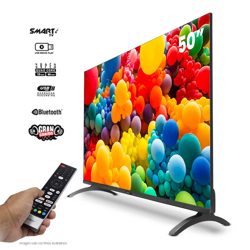 Combo de televisor de 50" modelo CLED-50SDL7 Sankey + Panel para TV modelo Real, color perola metalizado / almendoa  en MDP