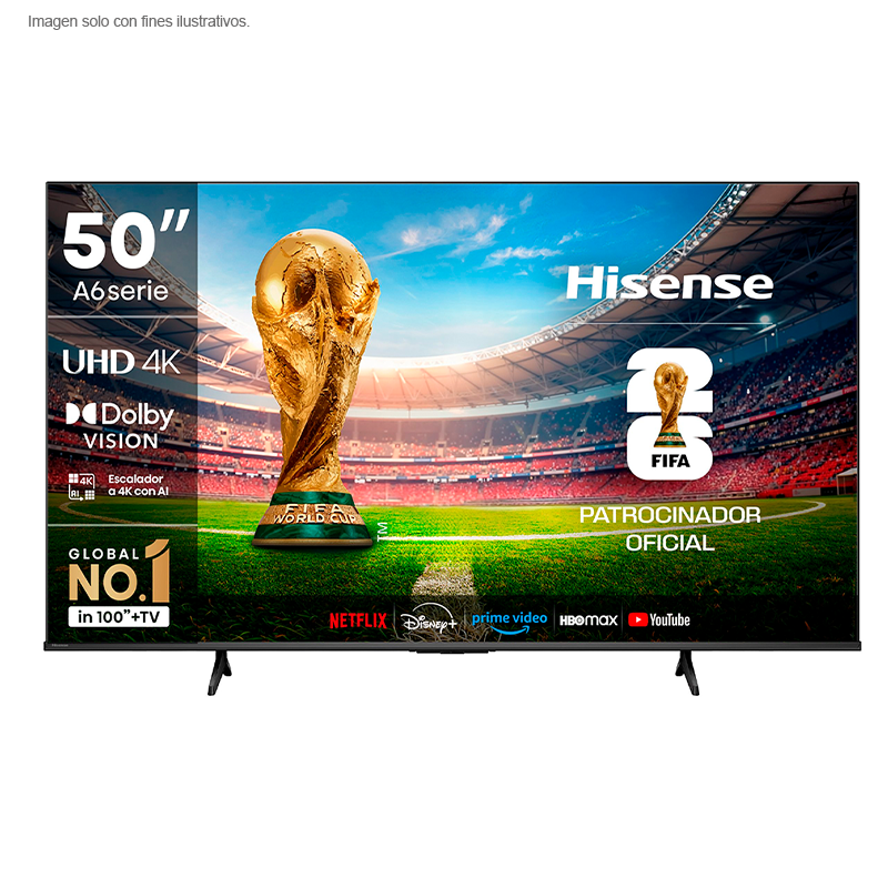 Televisor LED Smart 50" UHD 4k, 50A6NV + Soporte HP-042, 36 - 60 pulgadas