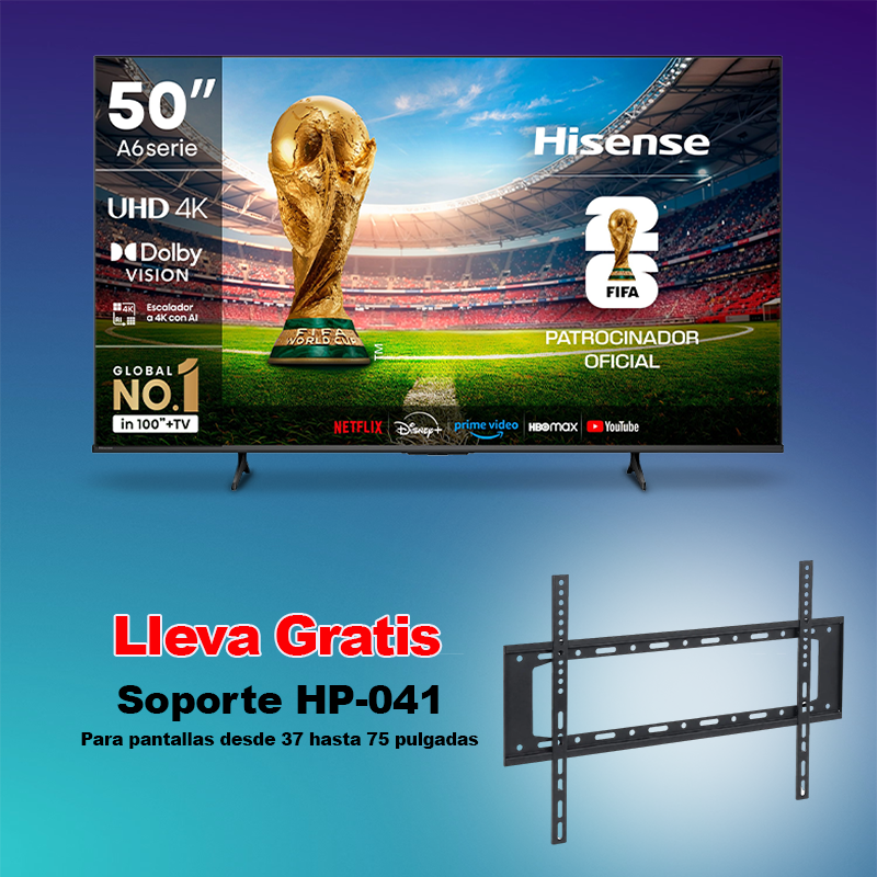 Televisor LED Smart 50" UHD 4k, 50A6NV + Soporte HP-041, 37 - 75 pulgadas