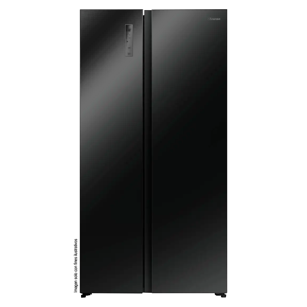 Refrigeradora 18.3pc, Side By Side, FT RS3P558NS1B Hisense, diseño Black Glass y puertas planas, iluminación LED, inverter