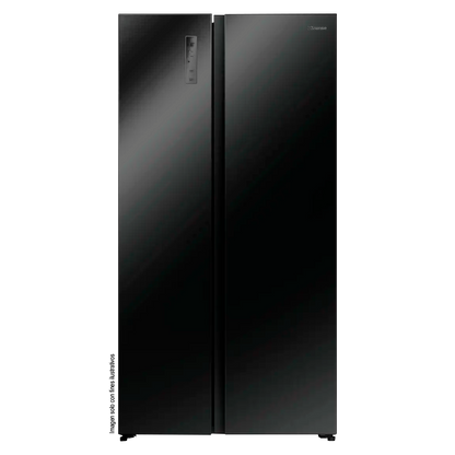 Refrigeradora 18.3pc, Side By Side, FT RS3P558NS1B Hisense, diseño Black Glass y puertas planas, iluminación LED, inverter