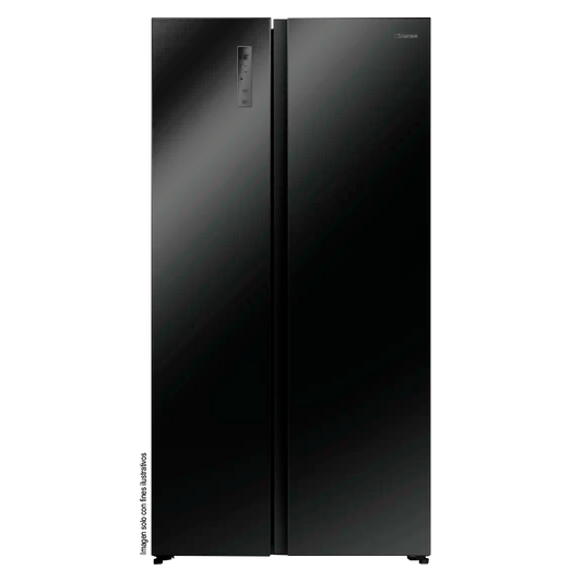 Refrigeradora 18.3pc, Side By Side, FT RS3P558NS1B Hisense, diseño Black Glass y puertas planas, iluminación LED, inverter