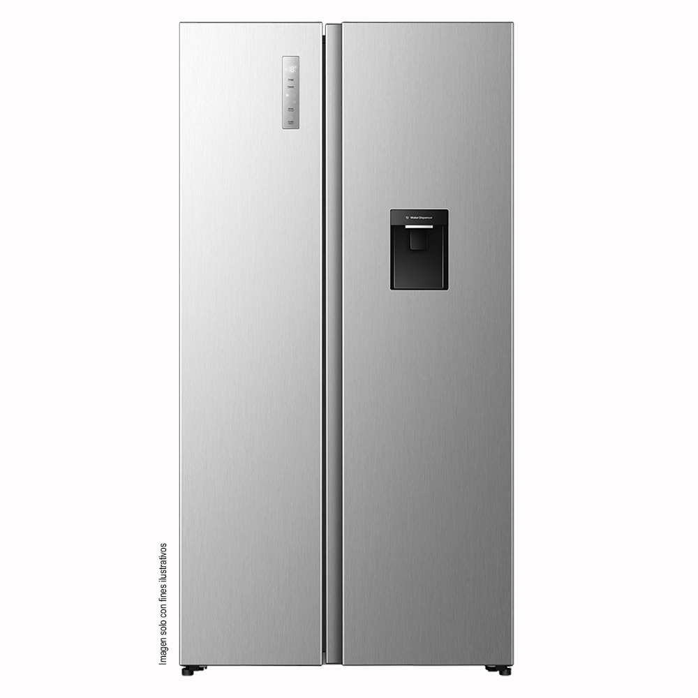Refrigeradora 18.3pc Side by Side RS3P558NMCB Hisense, con dispensador, tecnología inverter, iluminación LED.