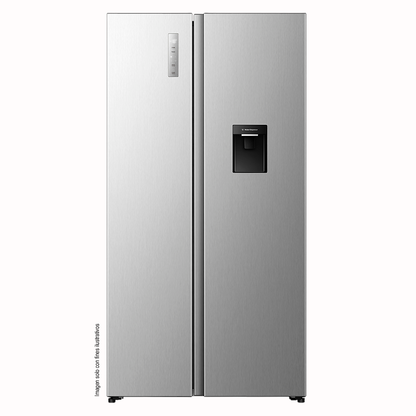 Refrigeradora 18.3pc Side by Side RS3P558NMCB Hisense, con dispensador, tecnología inverter, iluminación LED.