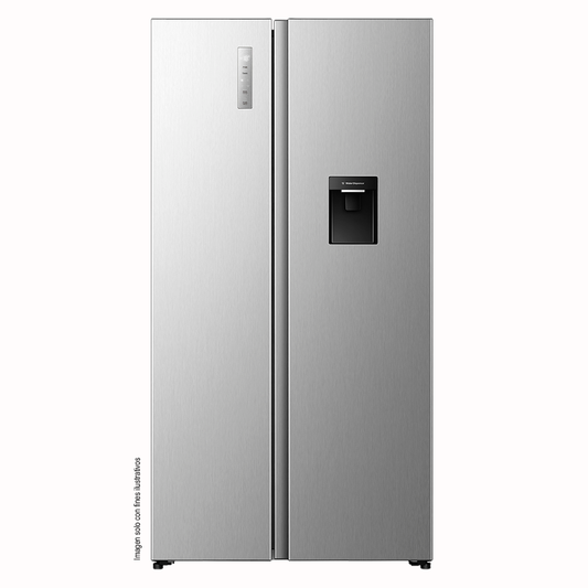 Refrigeradora 18.3pc Side by Side RS3P558NMCB Hisense, con dispensador, tecnología inverter, iluminación LED.