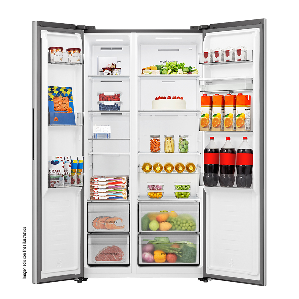 Refrigeradora 18.3pc Side by Side RS3P558NMCB Hisense, con dispensador, tecnología inverter, iluminación LED.