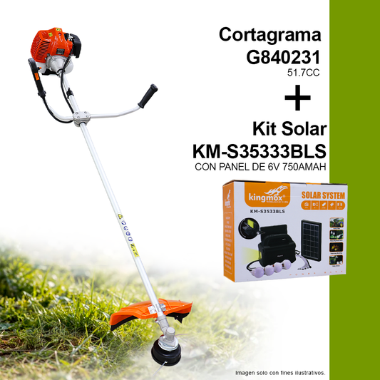 Combo de cortagrama 51.7CC G840231  HOTECHE + kit solar KM-S35333BLS, con panel de 6V G840231