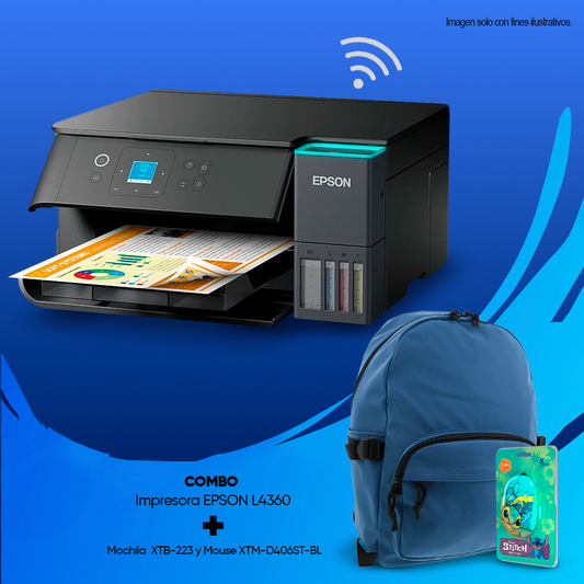 Combo de impresora Epson L4360 multifuncional + Mochila Xtech XTB-223 + Mouse de Stitch cableado XTM-D406ST-BL