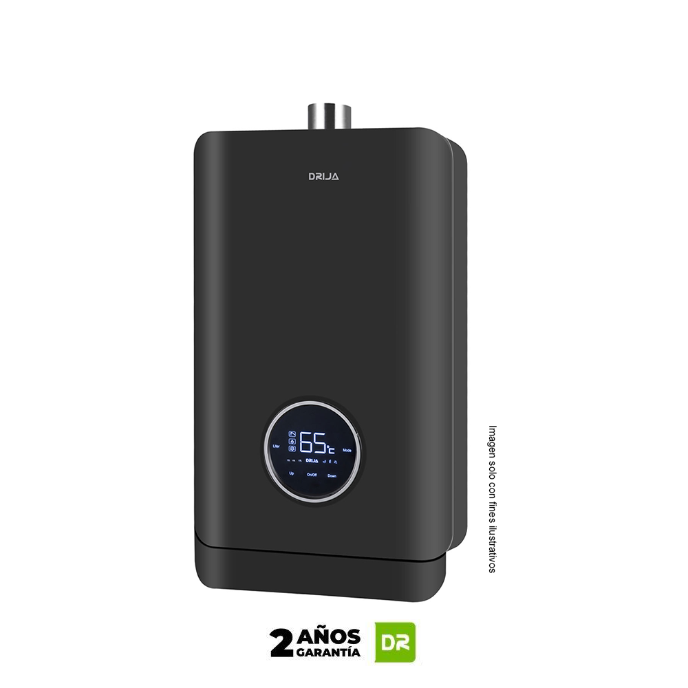 Calentador de agua a gas 17 litros/ min. CLT17L BLACK Drija, encendido eléctrico automático, de 35°C a 65°C panel control digital.