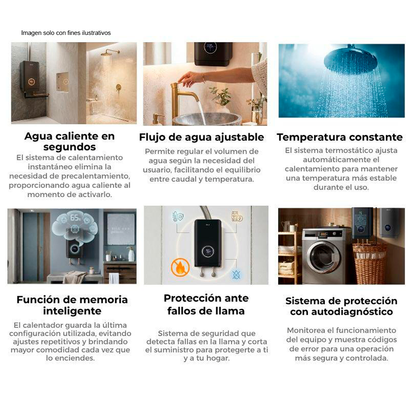 Calentador de agua a gas 17 litros/ min. CLT17L BLACK Drija, encendido eléctrico automático, de 35°C a 65°C panel control digital.