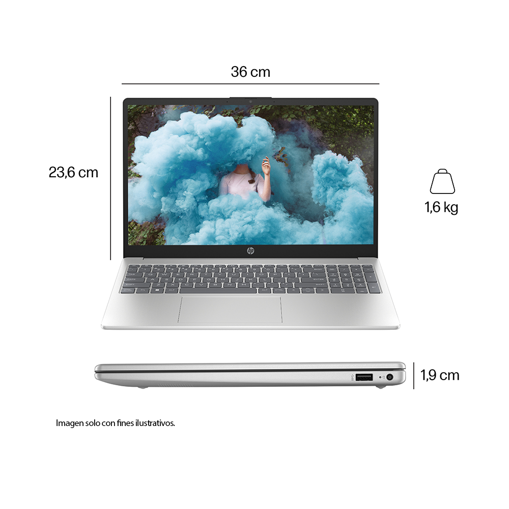 Laptop 15-fc0287la (C92PXLA) HP, pantalla 15.6" procesador AMD Ryzen 7 7730U 8GB 512GB Windows 11, color plateado natural