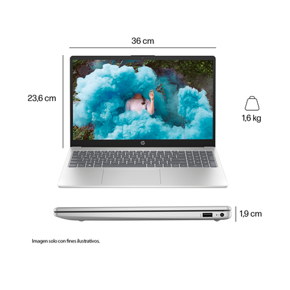 Laptop 15-fc0287la (C92PXLA) HP, pantalla 15.6" procesador AMD Ryzen 7 7730U 8GB 512GB Windows 11, color plateado natural