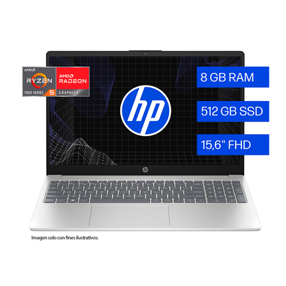 Laptop 15-fc0353la (D6ZM8LA) HP, procesador AMD Ryzen 5 7530U, pantalla 15.6" 8GB 512GB, windows 11 color plateado natural