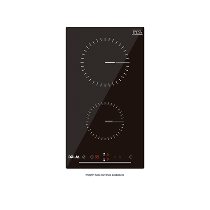 Estufa eléctrica vitrocerámica BERLIN 30 Drija, encendido eléctrico, sensor de control táctil, 2 quemadores eléctricos EIKA, bloqueo infantil.