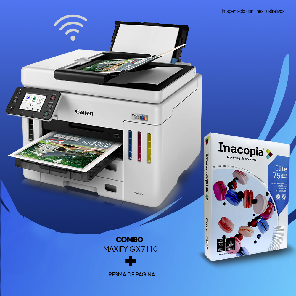 Combo de impresora Maxify GX7110 inalámbrica + resma de página Elite Primium