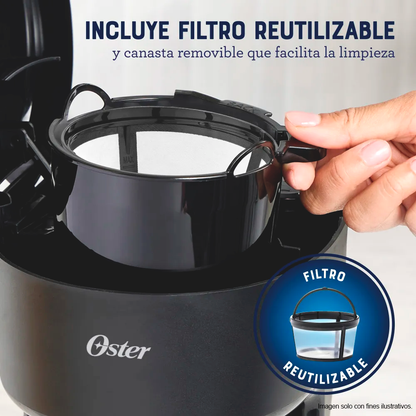 Cafetera5 Tazas de capacidad, filtro reutilizable, botón con luz de encendido y apagado, BVSTDCS51B, OSTER