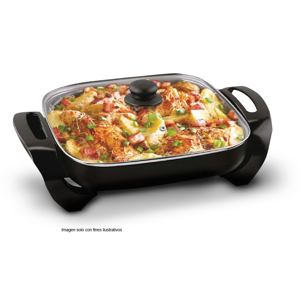 Sartén eléctrico SA-1233 Sankey, con tapa de vidrio, revestimiento antiadherente, 1200W