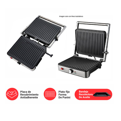 Sandwichera Parrilla de Panini SW-41, Sankey acero inoxidable, 1500W.