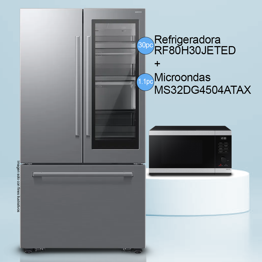 Combo refrigerador 30pc RF80H30JETED + microondas 1.1pc MS32DG4504ATAX Samsung