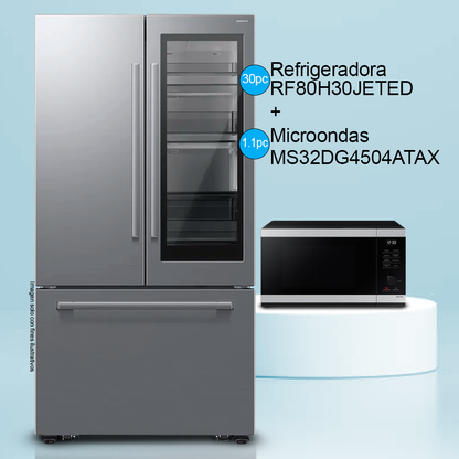 Combo refrigerador 30pc RF80H30JETED + microondas 1.1pc MS32DG4504ATAX Samsung