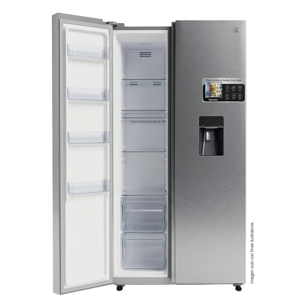 Refrigeradora 15pc Side By Side NHO15SXSWD Kenmore, color acero inoxidable, con dispensador de agua.