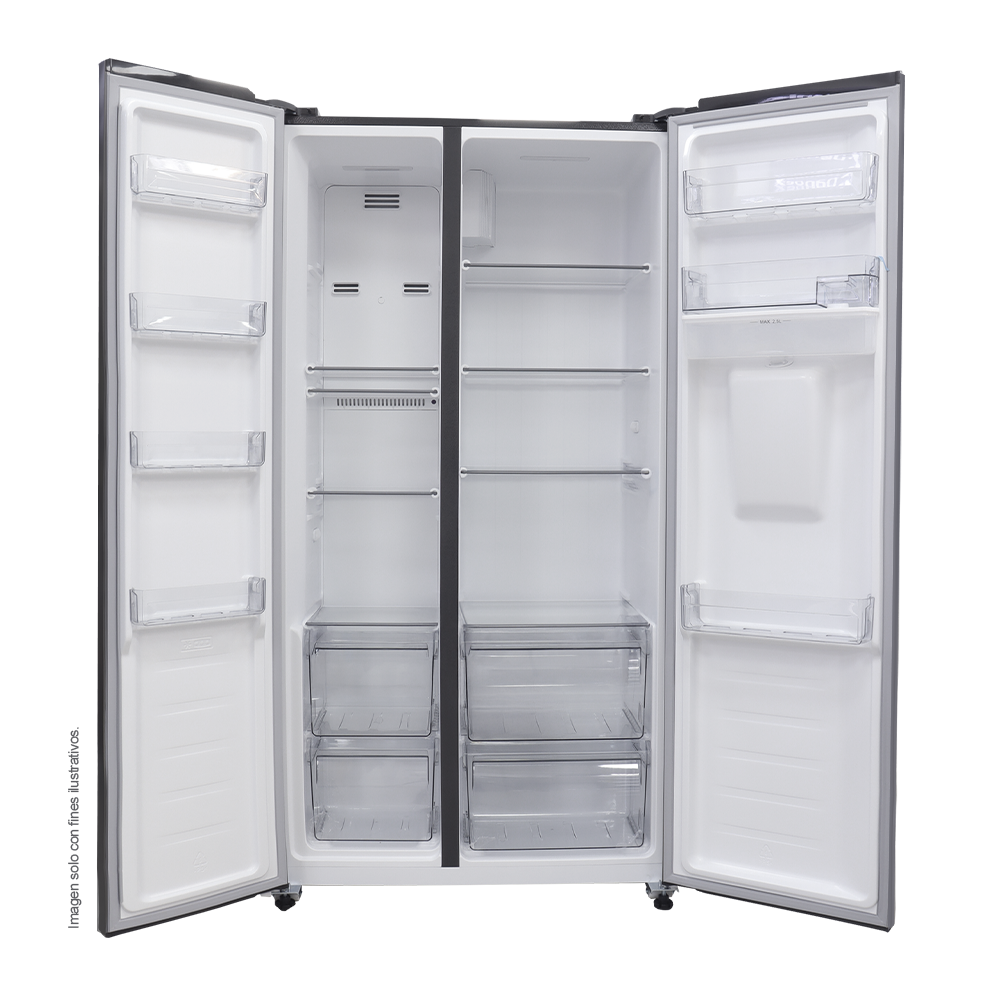 Refrigeradora 15pc Side By Side NHO15SXSWD Kenmore, color acero inoxidable, con dispensador de agua.