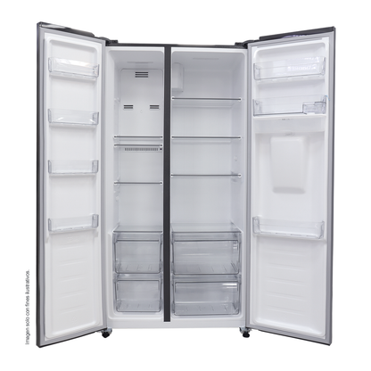 Refrigeradora 15pc Side By Side NHO15SXSWD Kenmore, color acero inoxidable, con dispensador de agua.