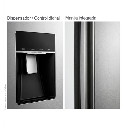Refrigeradora 15pc Side By Side NHO15SXSWD Kenmore, color acero inoxidable, con dispensador de agua.