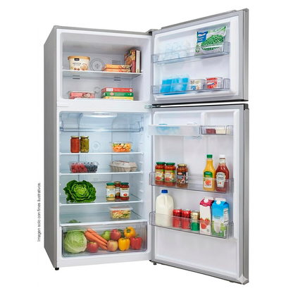 Refrigeradora 19pc Top mount NHO19TMWD Kenmore, color acero inoxidable, con dispensador de agua.
