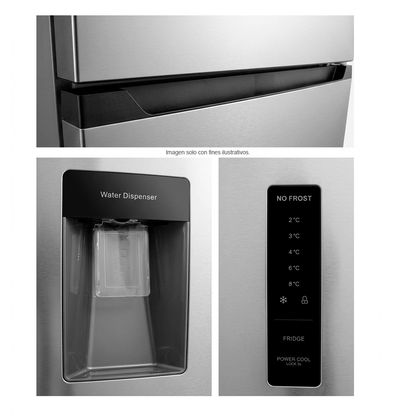 Refrigeradora 19pc Top mount NHO19TMWD Kenmore, color acero inoxidable, con dispensador de agua.