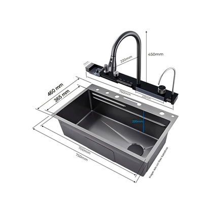 Fregador de cocina multifuncional IBK-01 color negro plomo / acero inoxidable doble guía.