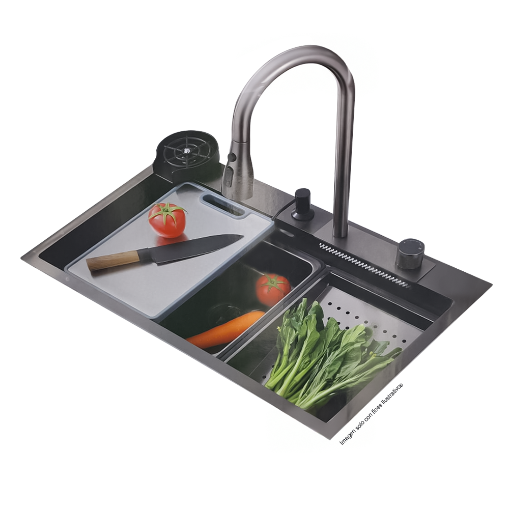 fregador de acero inoxidable IBK-02 color negro plomo, tamaño 22cm x 75cm x 46cm.
