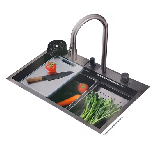fregador de acero inoxidable IBK-02 color negro plomo, tamaño 22cm x 75cm x 46cm.