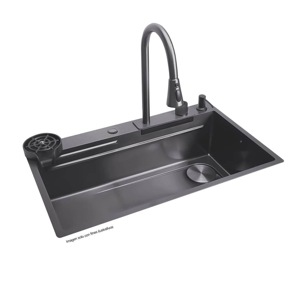 fregador de acero inoxidable IBK-02 color negro plomo, tamaño 22cm x 75cm x 46cm.
