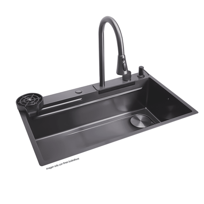 fregador de acero inoxidable IBK-02 color negro plomo, tamaño 22cm x 75cm x 46cm.