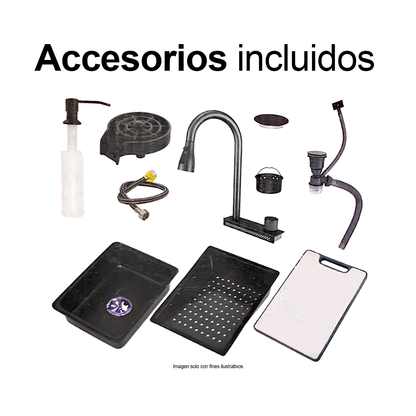 fregador de acero inoxidable IBK-02 color negro plomo, tamaño 22cm x 75cm x 46cm.