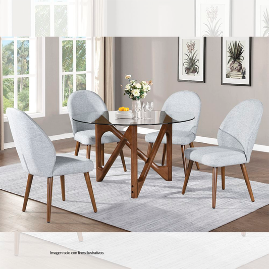 Comedor de madera 4 puestos, modelo INGRID 15-1948, mesa con sobre de vidrio, DN03415/DN03416