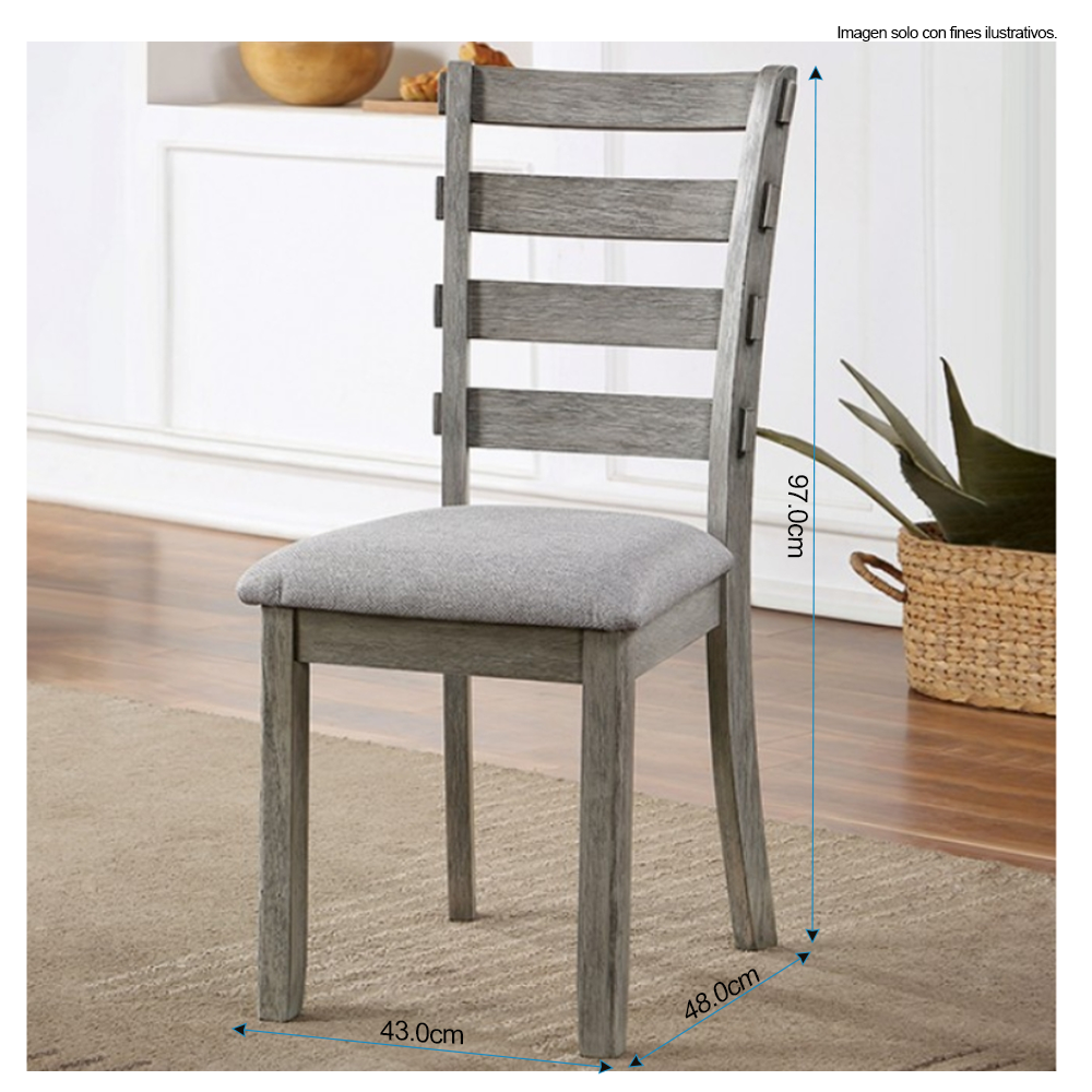 Comedor de madera KIARA, 4 puestos + 1 banquillo (6 puestos) color gris. CM3542GY-T-BN-SC2PK