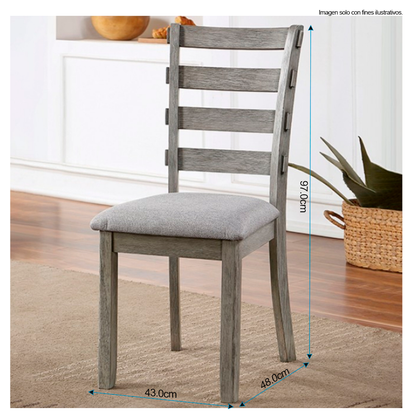 Comedor de madera KIARA, 4 puestos + 1 banquillo (6 puestos) color gris. CM3542GY-T-BN-SC2PK