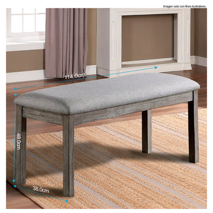 Comedor de madera KIARA, 4 puestos + 1 banquillo (6 puestos) color gris. CM3542GY-T-BN-SC2PK