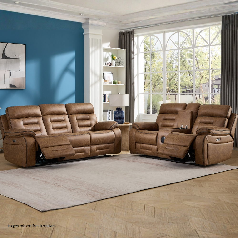 Juego de sala reclinable 3 + 2 puestos modelo Aurora (LV07470/71) color chocolate, con USB / bocina